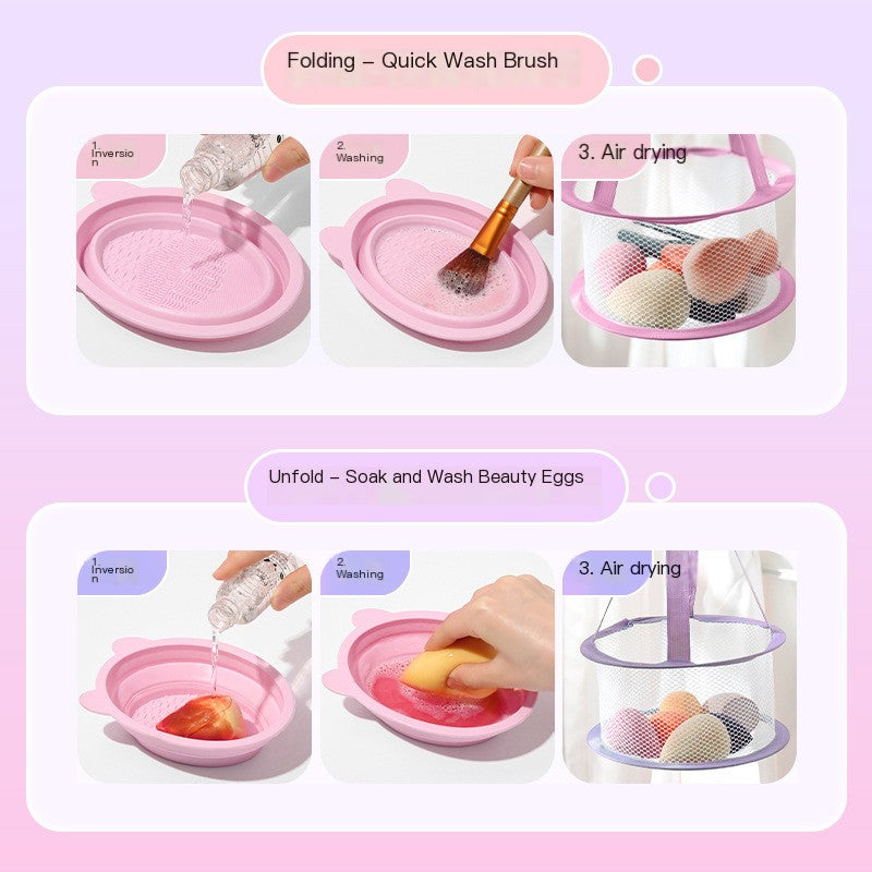 : Kit limpiador de brochas de maquillaje con cuenco de silicona.
