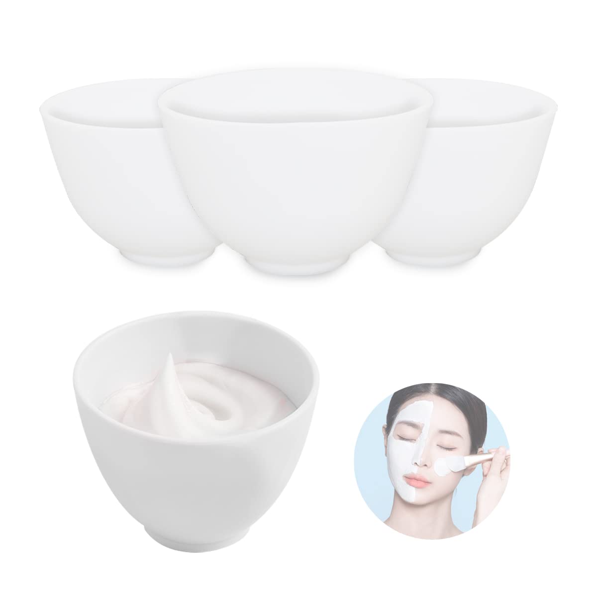 FERCAISH 4Pcs Diy Face Mask Mixing Bowl Microwavable Silicone Facial Mud Bowl Cosmetic Beauty Tool for Home Salon(White)