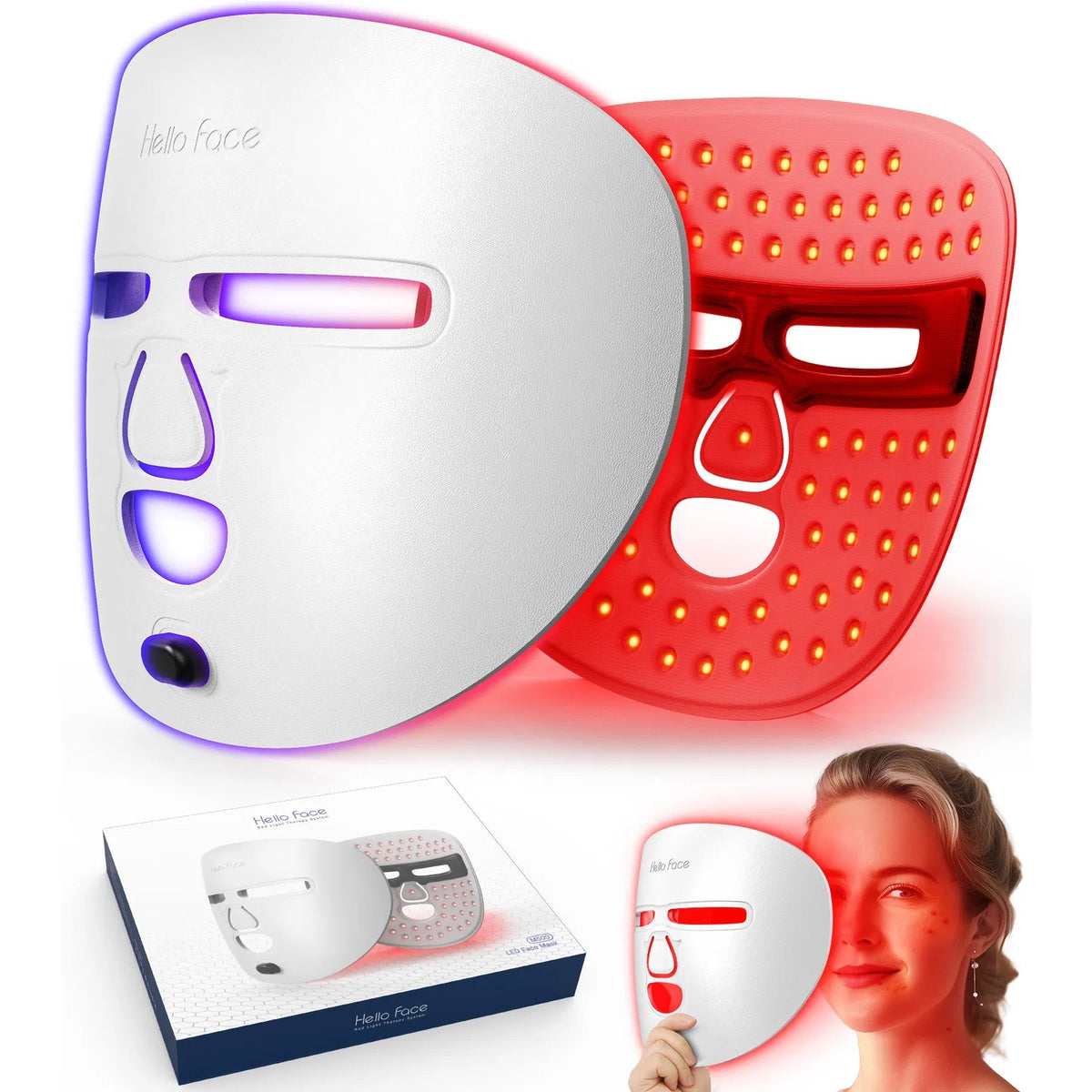 Máscara LED para el Rostro, Herramienta de Cuidado Facial, Mascarilla de Terapia de Luz Roja para el Cuidado de la Piel en Casa y de Viaje